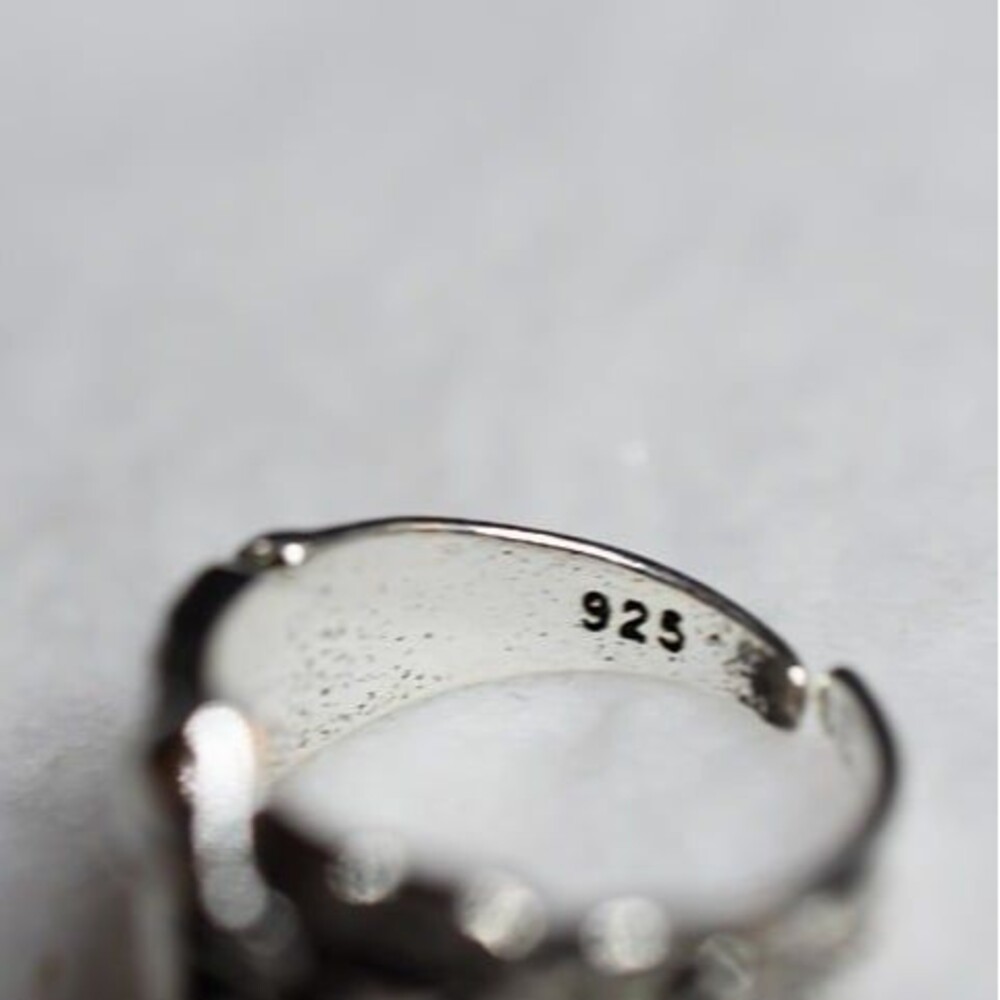 NWOT Unique .925 Mushroom Stars Fairy Magic Cottagecore Cuff Sz 5-8 Adj. Ring - Picture 3 of 3